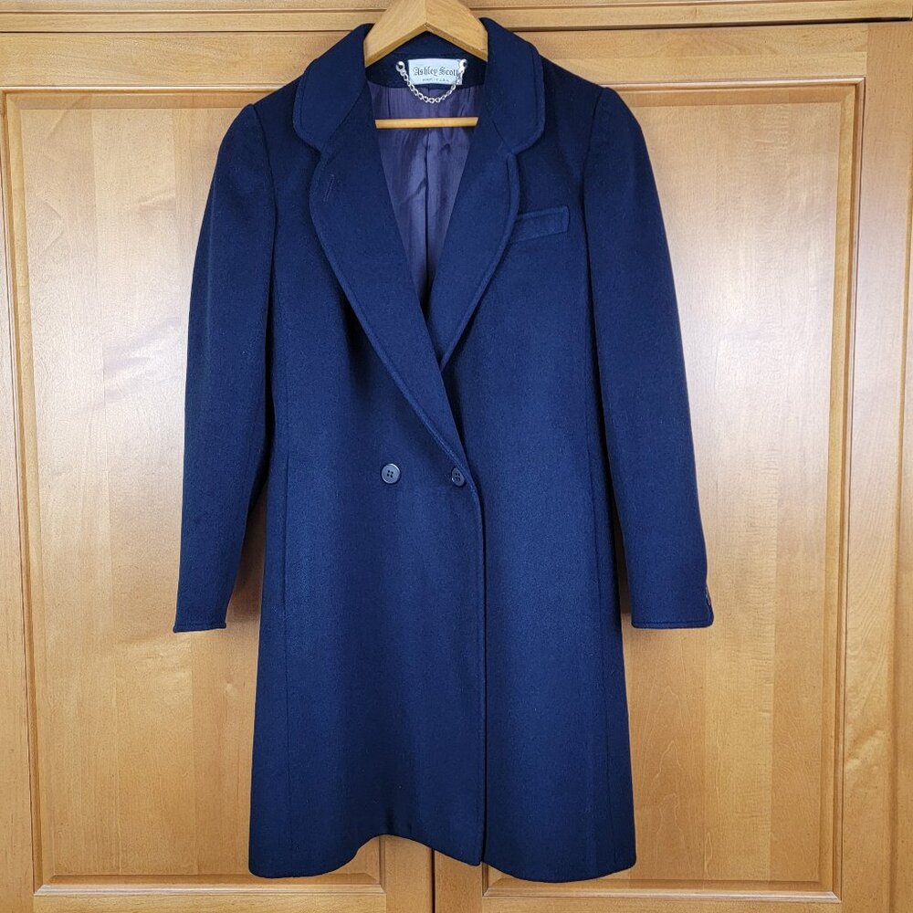 Vintage Women's Ashley Scott 100% Wool Navy Blue Coat - S